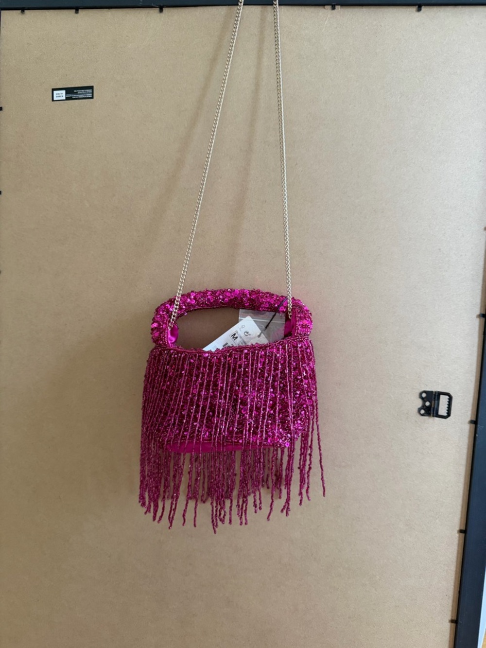Zara Hot Pink Sequin Fringe Mini Crossbody
